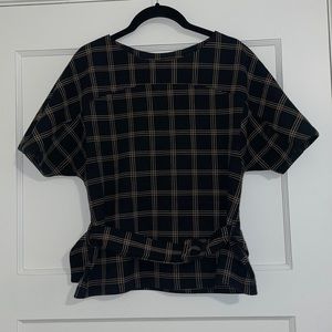 Zara Woman Belted Plaid Top